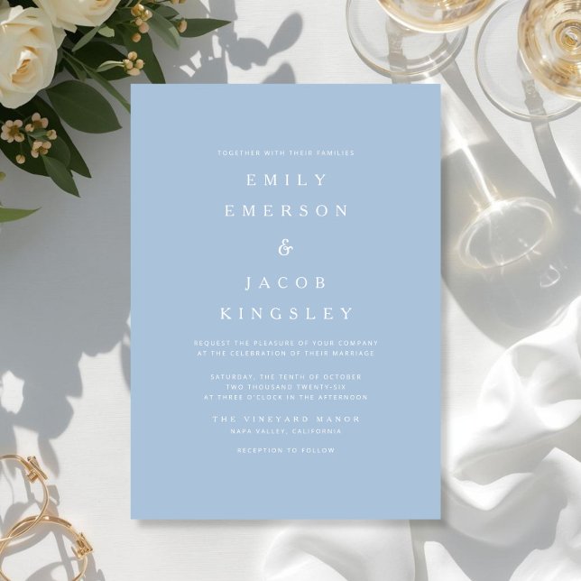 Invitación Boda Azul Minimalista Elegante (Elegant Minimalist Blue Wedding Invitation)