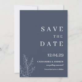 Invitación Boda azul moderno Botánico Guardar la fecha