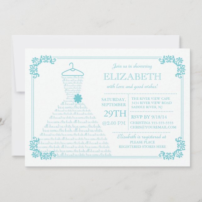 Invitación Boda azul moderno con ducha de novia (Anverso)