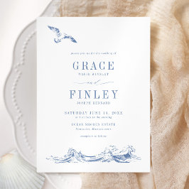 Invitación Boda Azul Moderno Elegante Chic Costero