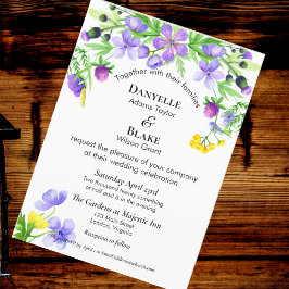 Invitación Boda azul morado de flores silvestres color agua