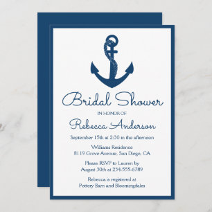 Invitación Boda azul Nautical Bridal Shower Anchor Nave