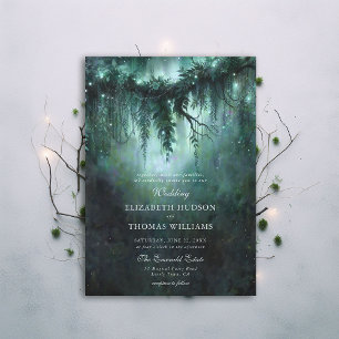 Invitación Boda azul oscuro encantado de la vegetación forest