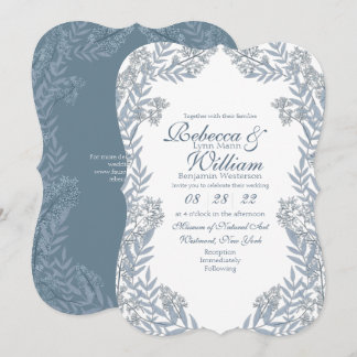 Invitación Boda azul oscuro ventilado botánico