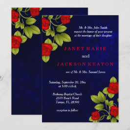 Invitación Boda azul oscuro y rosa rojo