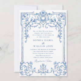 Invitación Boda azul oxidado y floral de Grace