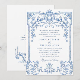 Invitación Boda azul oxidado y floral de Grace