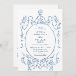 Invitación Boda azul oxidado y floral de Grace