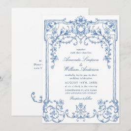 Invitación Boda azul oxidado y floral de Grace
