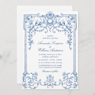 Invitación Boda azul oxidado y floral de Grace