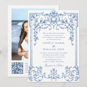 Invitación Boda azul oxidado y floral de Grace