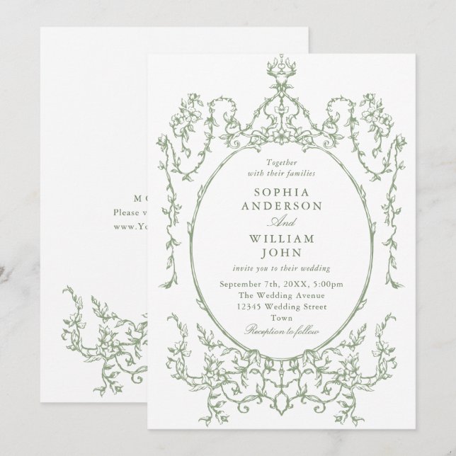 Invitación Boda azul oxidado y floral de Grace (Anverso / Reverso)