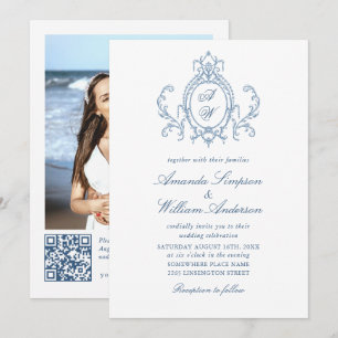Invitación Boda azul oxidado y floral de Grace