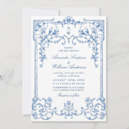 Invitación Boda azul oxidado y floral de Grace