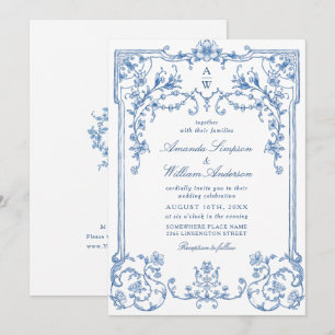 Invitación Boda azul oxidado y floral de Grace