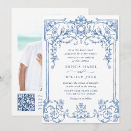 Invitación Boda azul oxidado y floral de Grace