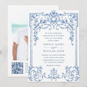 Invitación Boda azul oxidado y floral de Grace