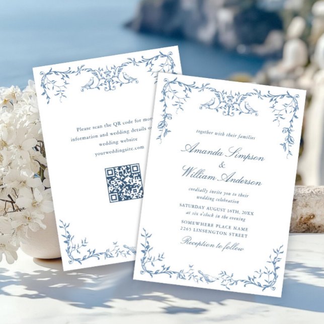 Invitación Boda azul oxidado y floral de Grace (Subido por el creador)