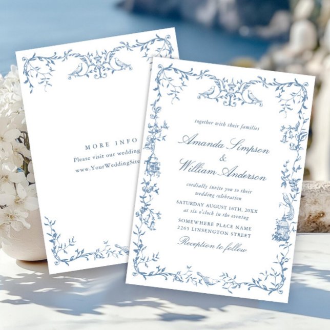 Invitación Boda azul oxidado y floral de Grace (Subido por el creador)