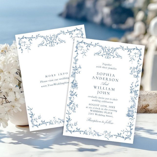 Invitación Boda azul oxidado y floral de Grace (Subido por el creador)
