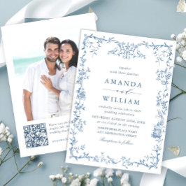 Invitación Boda azul oxidado y floral de Grace