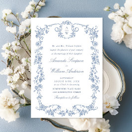 Invitación Boda azul oxidado y floral de Grace