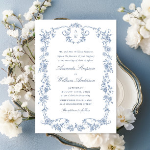 Invitación Boda azul oxidado y floral de Grace