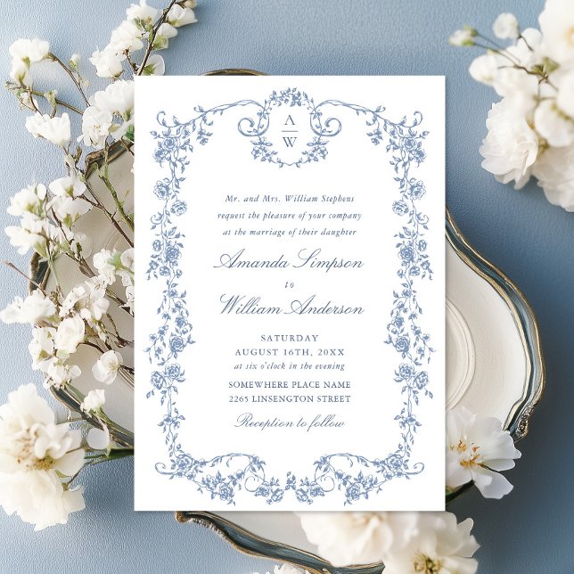 Invitación Boda azul oxidado y floral de Grace (Subido por el creador)