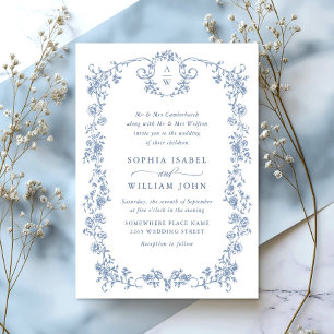 Invitación Boda azul oxidado y floral de Grace