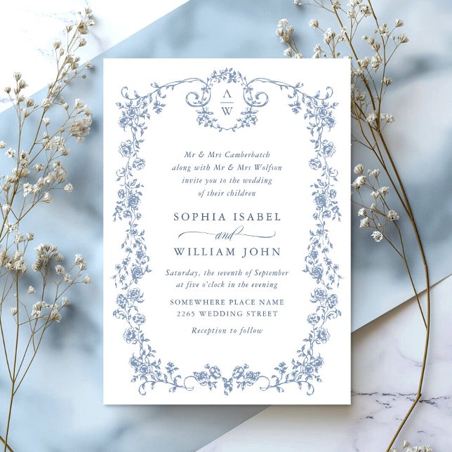 Invitación Boda azul oxidado y floral de Grace (Subido por el creador)