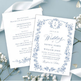 Invitación Boda azul oxidado y floral de Grace