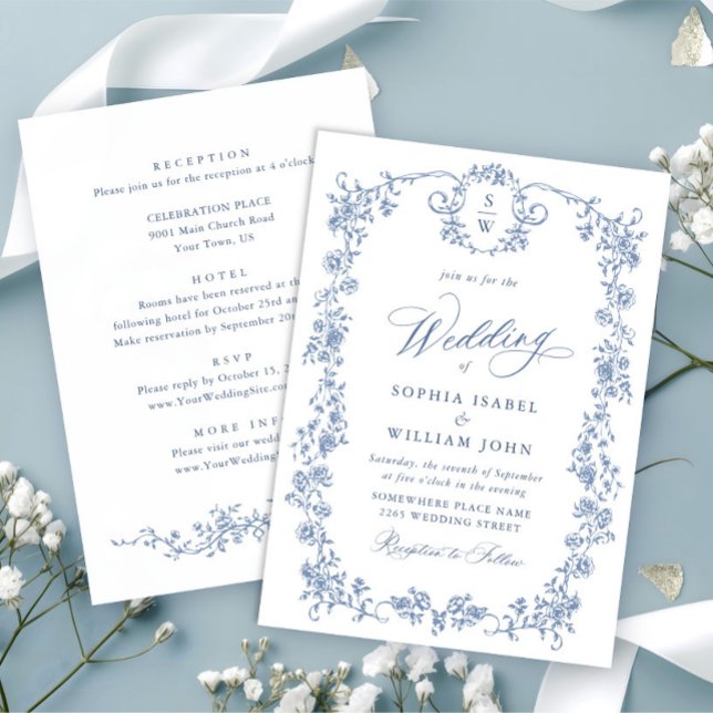 Invitación Boda azul oxidado y floral de Grace (Subido por el creador)