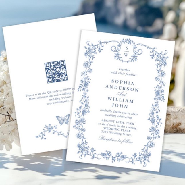 Invitación Boda azul oxidado y floral de Grace (Subido por el creador)