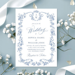 Invitación Boda azul oxidado y floral de Grace