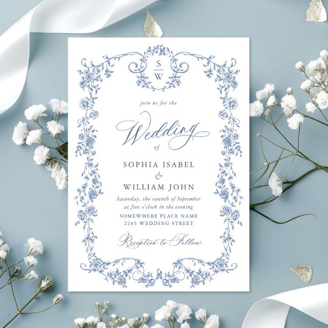 Invitación Boda azul oxidado y floral de Grace (Subido por el creador)