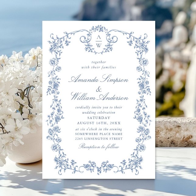 Invitación Boda azul oxidado y floral de Grace (Subido por el creador)