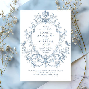 Invitación Boda azul oxidado y floral de Grace