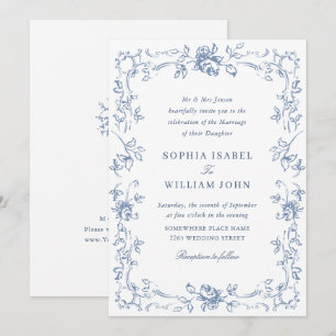 Invitación Boda azul oxidado y floral de Grace