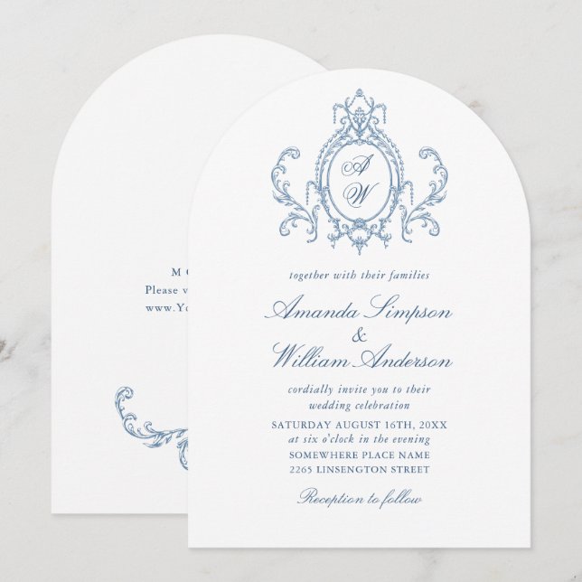 Invitación Boda azul oxidado y floral de Grace (Anverso / Reverso)