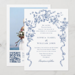 Invitación Boda azul oxidado y floral de Grace
