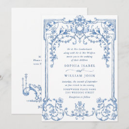 Invitación Boda azul oxidado y floral de Grace