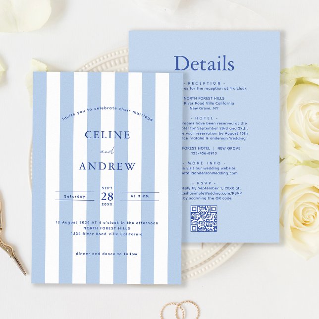 Invitación Boda azul pálido de banda moderna Detalles del cód (Subido por el creador)