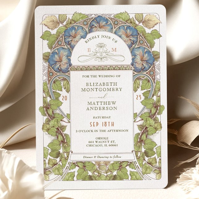 Invitación Boda azul Petunia Vintage Art Nouveau Mucha (Subido por el creador)