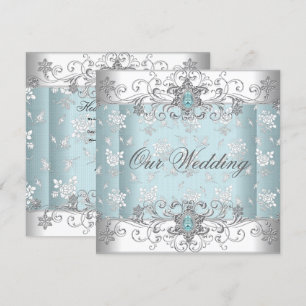 Invitación Boda Azul Plata Blanco Diamante Joyas Encaje
