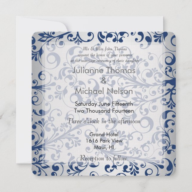 Invitación Boda azul plateado (Anverso)
