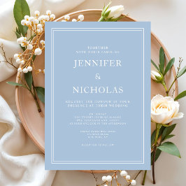 Invitación Boda Azul Polvo Formal Elegante Moderna