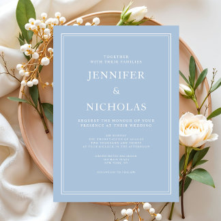 Invitación Boda Azul Polvo Formal Elegante Moderna