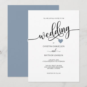 Invitación Boda azul polvorienta blanca negra simple moderna