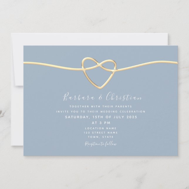 Invitación Boda Azul Polvoriento (Anverso)