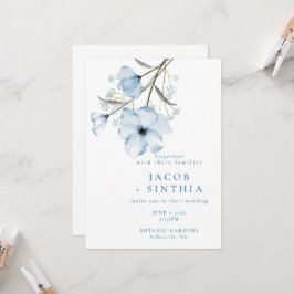 Invitación Boda Azul Polvoriento Chic Elegante Moderno